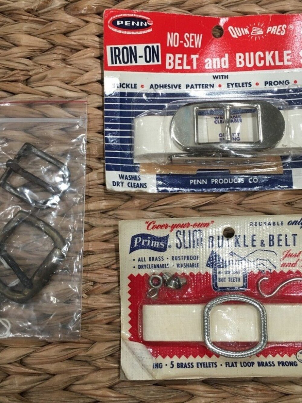 Vintage Brass Buckle Sets Iron-On Belt and Buckle Set Prims Penn Made in USA